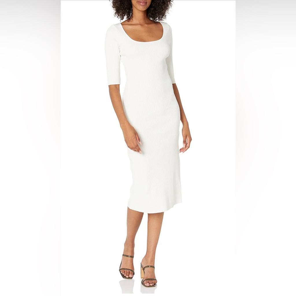 Vince Women's Ribbed Elbow Sleeve Scoop Neck Dress Size S